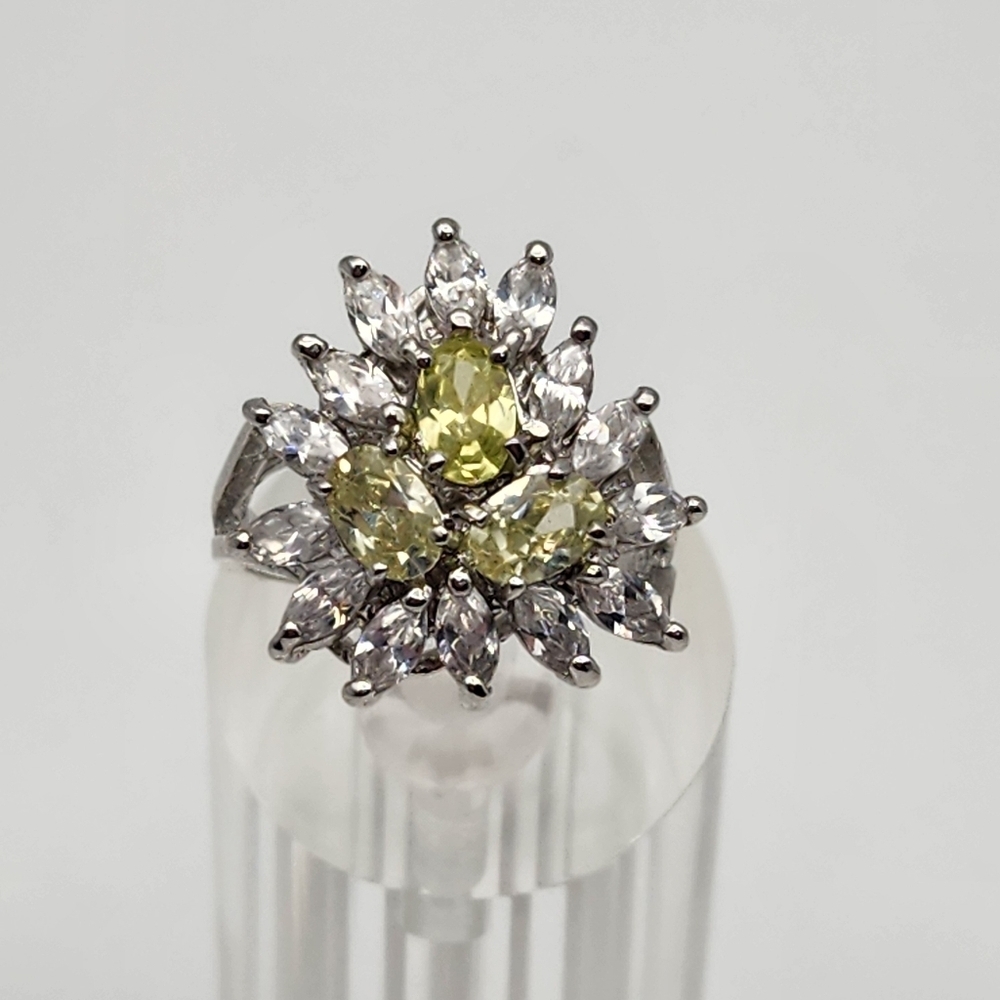 18 Karat White Gold Filled Starburst Cluster Cubic Zirconia Ring (7)